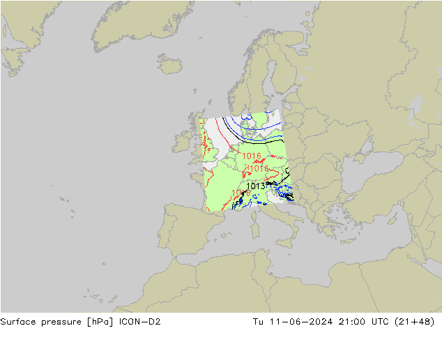 Bodendruck ICON-D2 Di 11.06.2024 21 UTC