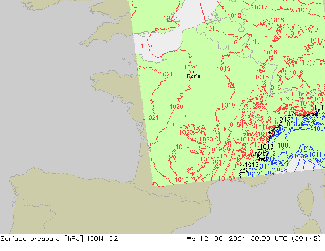 Yer basıncı ICON-D2 Çar 12.06.2024 00 UTC