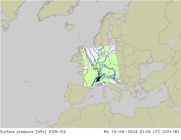 Luchtdruk (Grond) ICON-D2 ma 10.06.2024 21 UTC