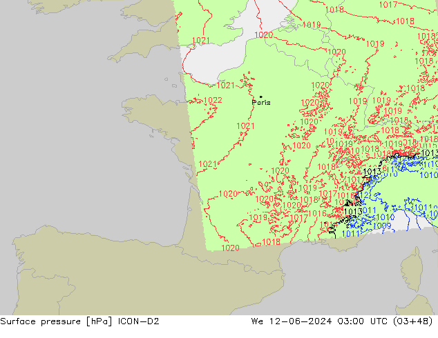 Luchtdruk (Grond) ICON-D2 wo 12.06.2024 03 UTC