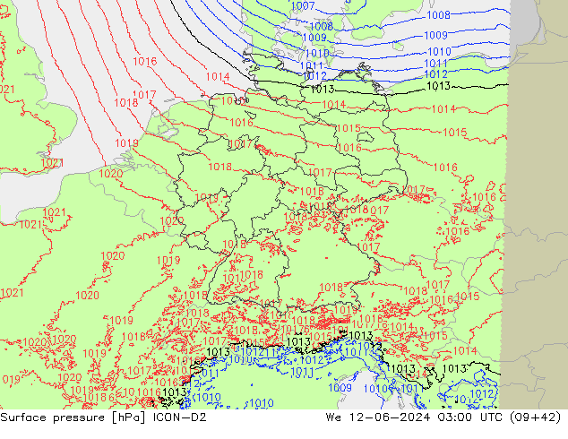 Atmosférický tlak ICON-D2 St 12.06.2024 03 UTC