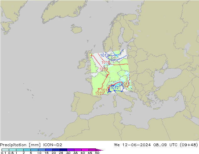 Niederschlag ICON-D2 Mi 12.06.2024 09 UTC