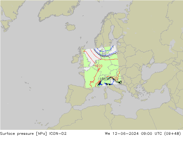 Bodendruck ICON-D2 Mi 12.06.2024 09 UTC