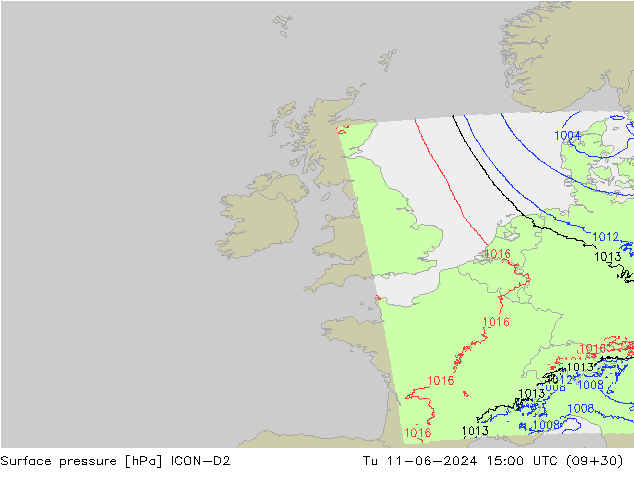 Surface pressure ICON-D2 Tu 11.06.2024 15 UTC