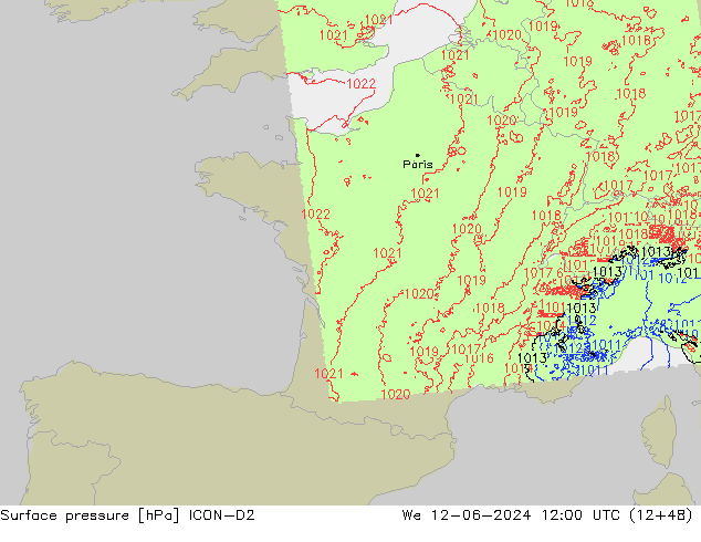 Bodendruck ICON-D2 Mi 12.06.2024 12 UTC