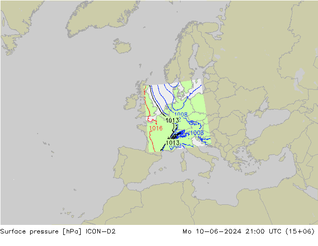 Bodendruck ICON-D2 Mo 10.06.2024 21 UTC