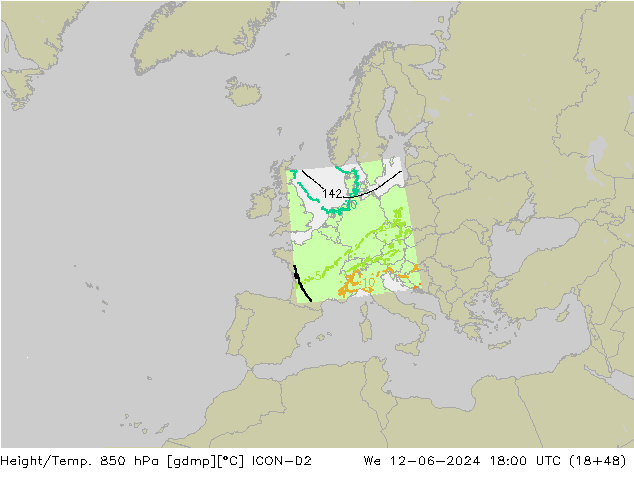 Height/Temp. 850 hPa ICON-D2 St 12.06.2024 18 UTC