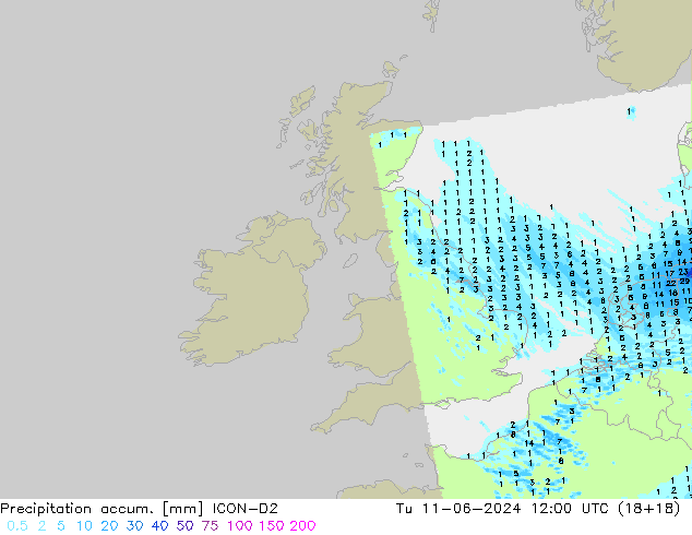 Precipitation accum. ICON-D2 Tu 11.06.2024 12 UTC