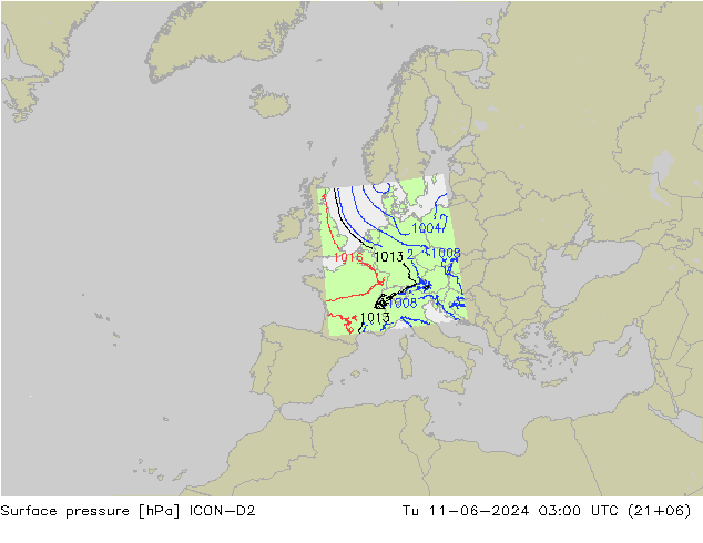 ciśnienie ICON-D2 wto. 11.06.2024 03 UTC