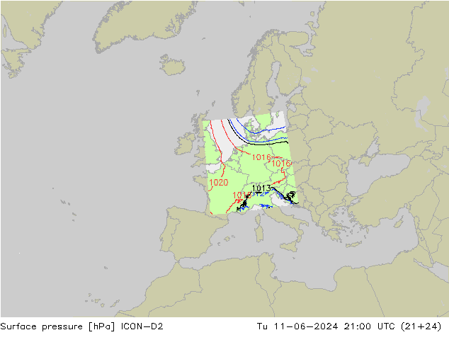 Bodendruck ICON-D2 Di 11.06.2024 21 UTC