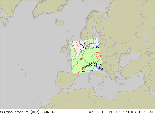 Bodendruck ICON-D2 Mi 12.06.2024 00 UTC