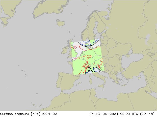 Luchtdruk (Grond) ICON-D2 do 13.06.2024 00 UTC