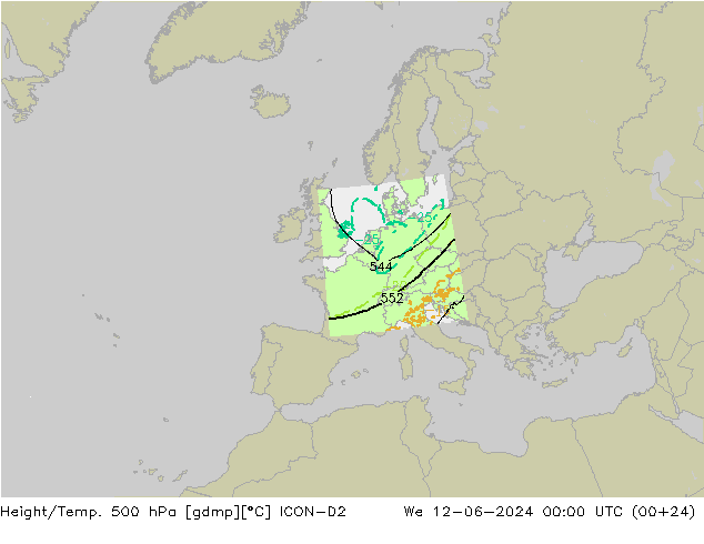 Height/Temp. 500 hPa ICON-D2 Mi 12.06.2024 00 UTC
