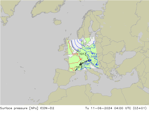 Luchtdruk (Grond) ICON-D2 di 11.06.2024 04 UTC
