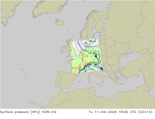Bodendruck ICON-D2 Di 11.06.2024 15 UTC