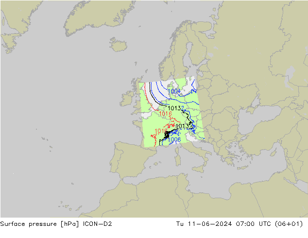 ciśnienie ICON-D2 wto. 11.06.2024 07 UTC