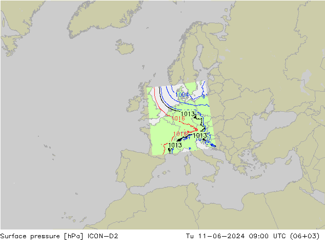 pression de l'air ICON-D2 mar 11.06.2024 09 UTC