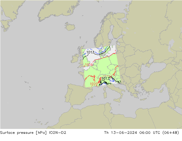 Bodendruck ICON-D2 Do 13.06.2024 06 UTC