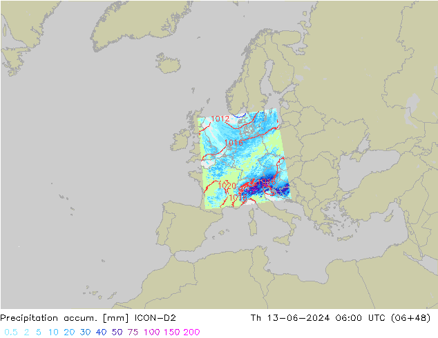 Precipitation accum. ICON-D2  13.06.2024 06 UTC