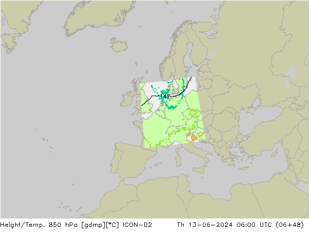 Hoogte/Temp. 850 hPa ICON-D2 do 13.06.2024 06 UTC