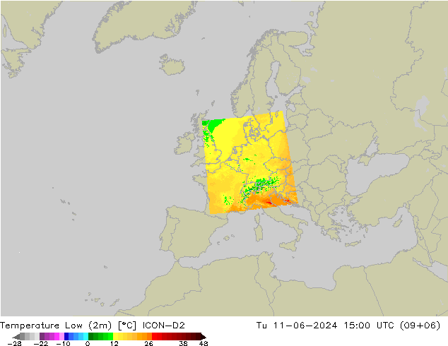 température 2m min ICON-D2 mar 11.06.2024 15 UTC