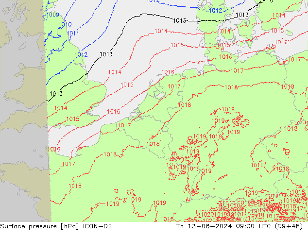 Bodendruck ICON-D2 Do 13.06.2024 09 UTC