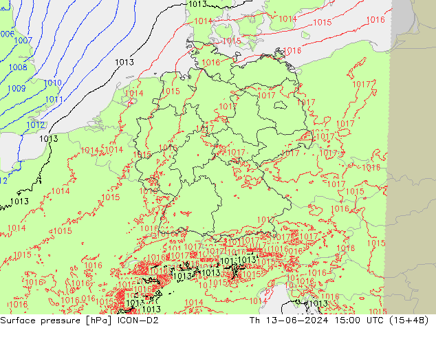 Bodendruck ICON-D2 Do 13.06.2024 15 UTC