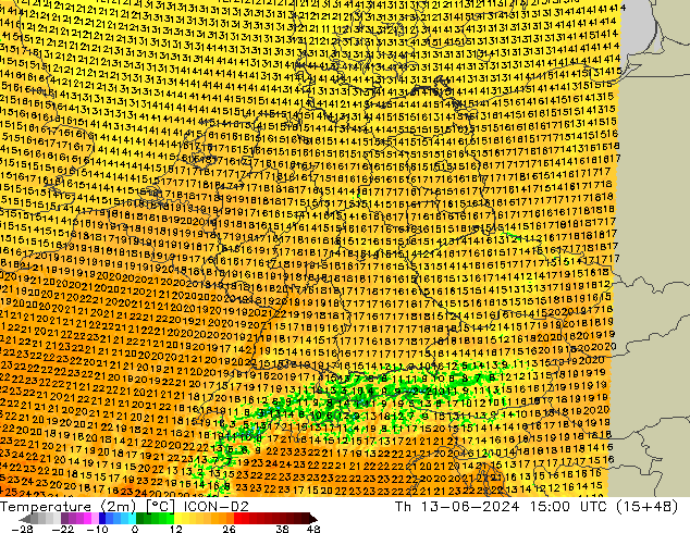 Temperatura (2m) ICON-D2 Qui 13.06.2024 15 UTC