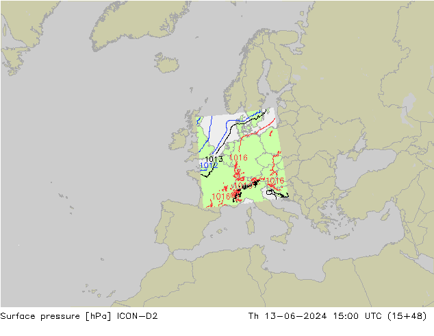 Bodendruck ICON-D2 Do 13.06.2024 15 UTC