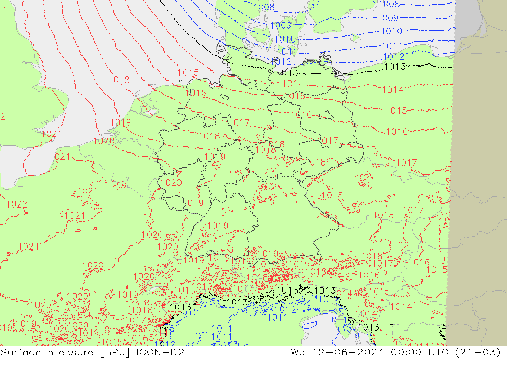 Luchtdruk (Grond) ICON-D2 wo 12.06.2024 00 UTC