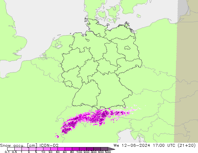 Totale sneeuw ICON-D2 wo 12.06.2024 17 UTC