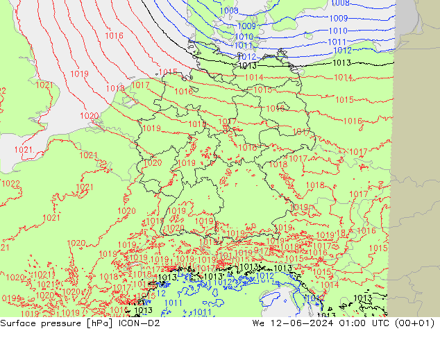 pression de l'air ICON-D2 mer 12.06.2024 01 UTC