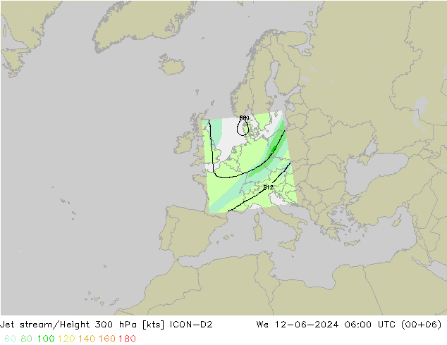 高速氣流 ICON-D2 星期三 12.06.2024 06 UTC