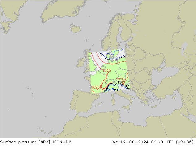 地面气压 ICON-D2 星期三 12.06.2024 06 UTC