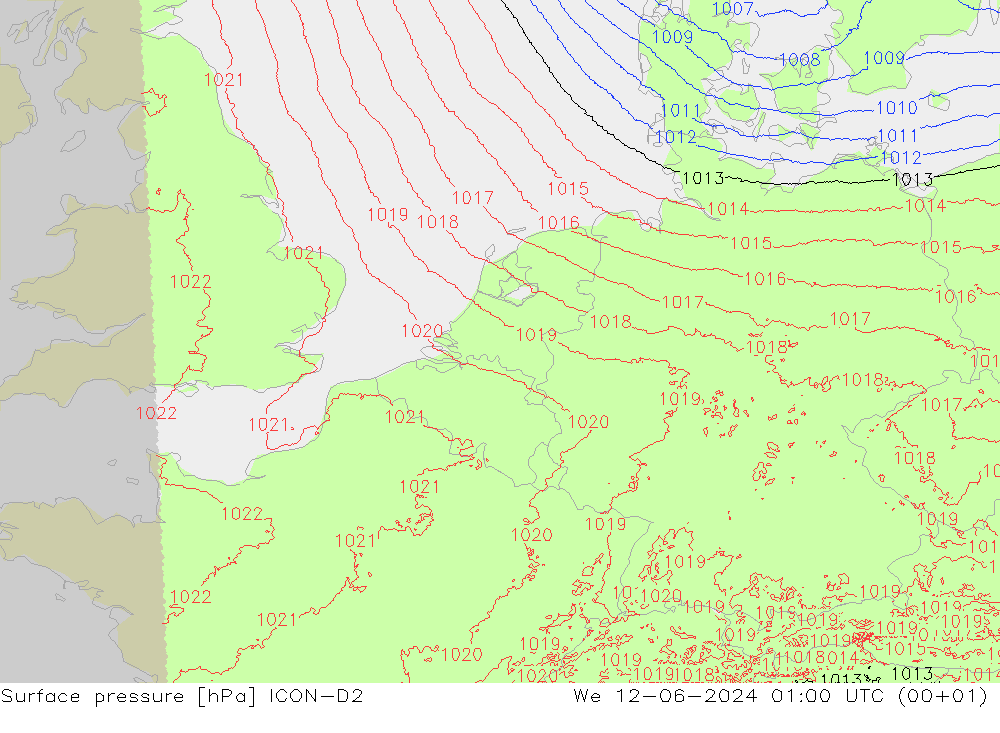 Luchtdruk (Grond) ICON-D2 wo 12.06.2024 01 UTC