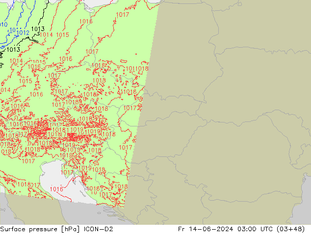 Bodendruck ICON-D2 Fr 14.06.2024 03 UTC