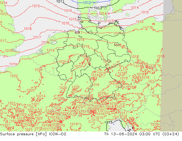 地面气压 ICON-D2 星期四 13.06.2024 03 UTC