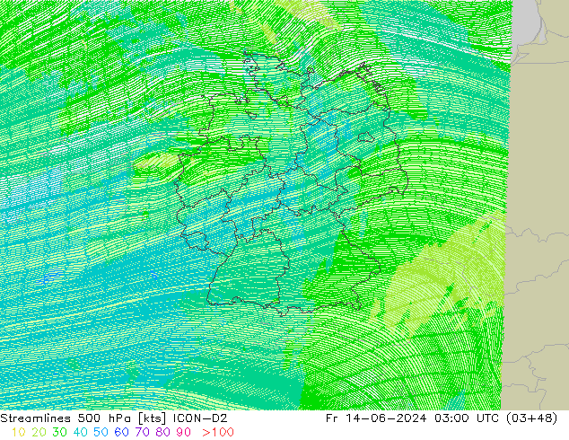 ветер 500 гПа ICON-D2 пт 14.06.2024 03 UTC