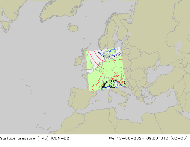 pression de l'air ICON-D2 mer 12.06.2024 09 UTC