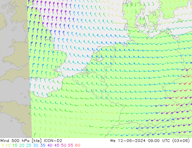 Wind 500 hPa ICON-D2 St 12.06.2024 09 UTC