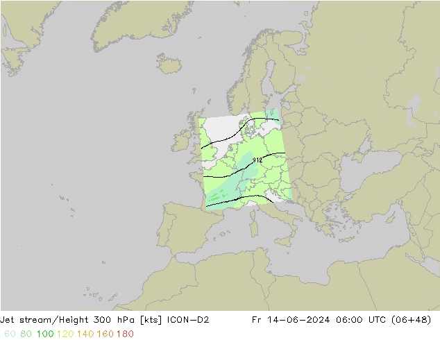 Jet stream/Height 300 hPa ICON-D2 Pá 14.06.2024 06 UTC
