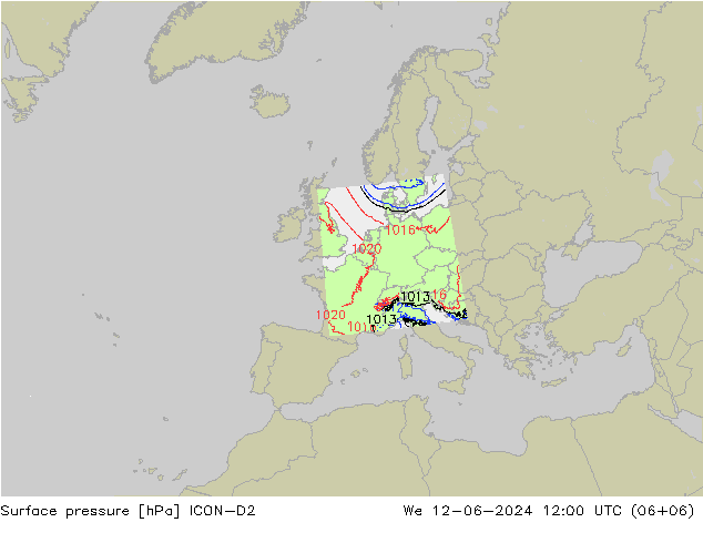 地面气压 ICON-D2 星期三 12.06.2024 12 UTC