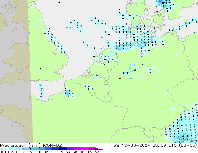 Precipitation ICON-D2 We 12.06.2024 09 UTC