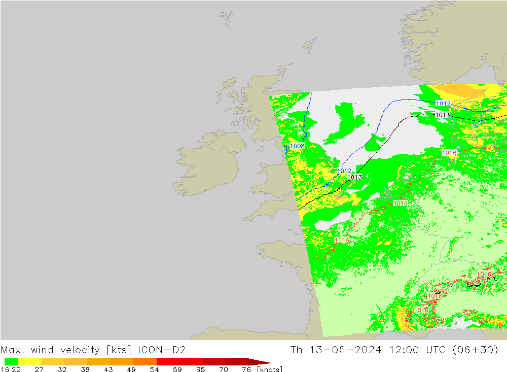 Maks. Rüzgar Hızı ICON-D2 Per 13.06.2024 12 UTC