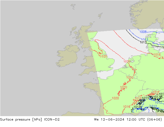 pression de l'air ICON-D2 mer 12.06.2024 12 UTC