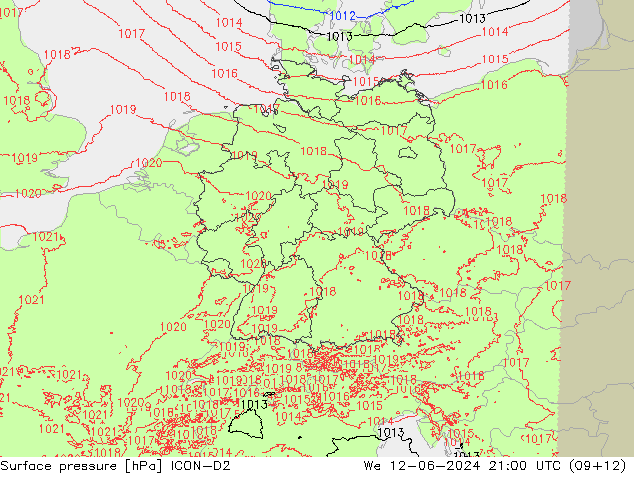 Atmosférický tlak ICON-D2 St 12.06.2024 21 UTC