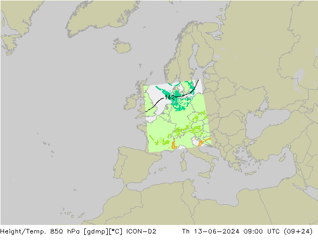 Hoogte/Temp. 850 hPa ICON-D2 do 13.06.2024 09 UTC