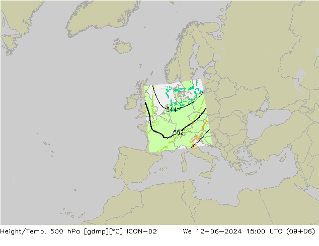 Height/Temp. 500 hPa ICON-D2 Mi 12.06.2024 15 UTC