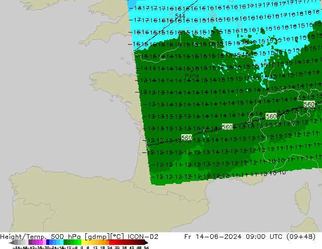 Height/Temp. 500 hPa ICON-D2  14.06.2024 09 UTC