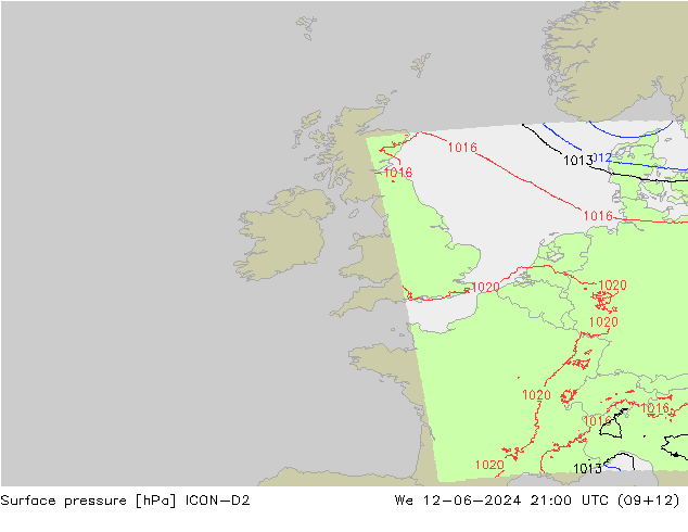 Atmosférický tlak ICON-D2 St 12.06.2024 21 UTC